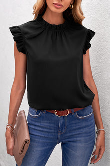  Black Casual Frill Neck Sleeveless Blouse