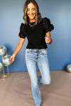 White Ruched Puff Sleeve Solid Color Blouse