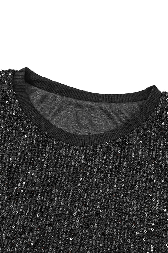 Black Crew Neck Sleeveless Sequin Top