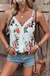 White Floral Print Lace V-Neck Cami