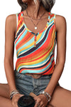 Multicolor Striped Print Henley Neck Tank Top