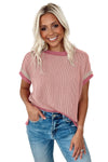 Bright Pink Textured Contrast Color T Shirt | Available in 4 Colors