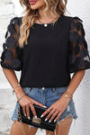 Black Applique Mesh Splicing Sleeve Blouse | Available in 2 Colors