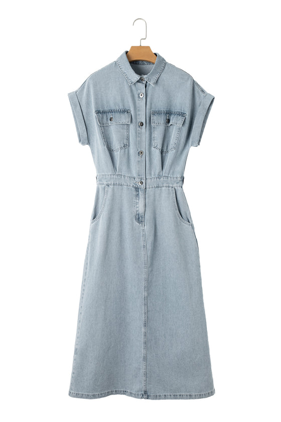 Blue Denim Batwing Sleeve Maxi Dress