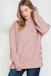 Black Quilted Snap Button Detail Drop Shoulder Sweatshirt | Available in Pink