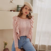 Pink Knitted Lace Sweater with Ruffled Sleeves