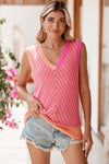 Strawberry Pink Chevron V Neck Knitted Vest