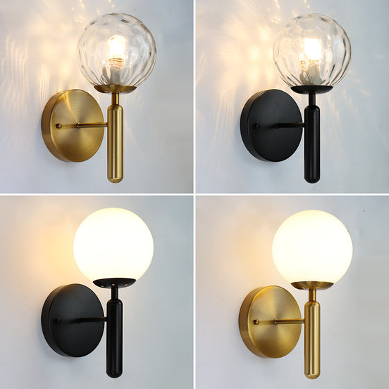 Modern Wall Sconce with Domed Glass Cover in Brass or Black Finish