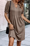 Black Notched Neck Puff Sleeve Pleated T Shirt Dress | Available in 3 Colors