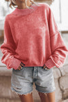 Red Drop Shoulder Crewneck Washed Pullover Sweatshirt