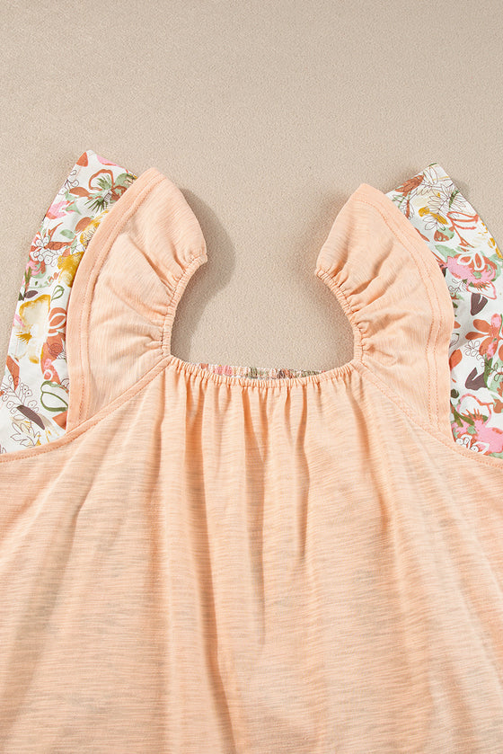 Apricot Pink Floral Print Ruffle Sleeve Blouse | Available in 2 Colors