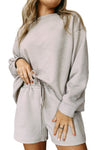 Gray Textured Long Sleeve Top & Drawstring Shorts Set | Available in Other Colors