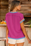 Bright Pink Textured Contrast Color T Shirt | Available in 4 Colors