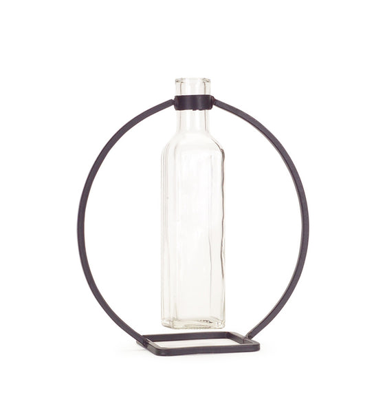 9" H Hanging Vase with Iron Circle Stand