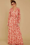 Vintage Style Maxi Dress in Red and Cream Floral Pattern