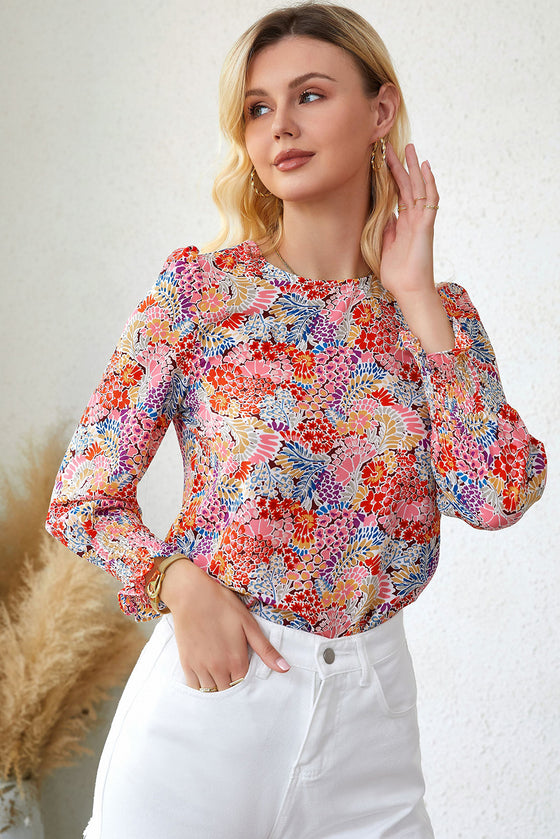 Multicolor Floral Print Smocked Cuffs Long Sleeve Blouse | Available in 2 Patterns