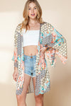 Multicolor Boho Floral Open Front Half Sleeve Kimono