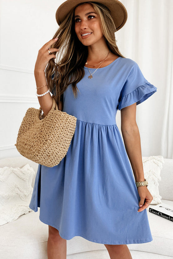 Sky Blue Pleated Dress