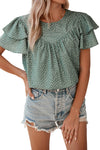 Spotted Print Pleated Ruffle Sleeve Blouse | Available in 3 Colors