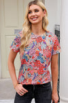 Red Short Sleeve Floral Print T Shirt