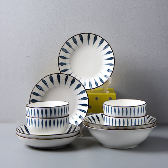 White with Vintage Navy Chiba Design Dinnerware Set