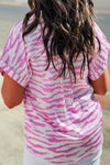 Pink Zebra Print V-Neck Roll Up Sleeve Blouse | Available in Black