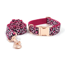  Pink Leopard Print Dog Collar and Leash with Rose Gold Clasp