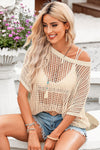 White Fishnet Knit Ribbed Round Neck Short Sleeve Tee | Available in 3 Colors