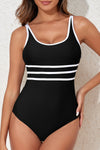 Black Contrast Trim U Neck Adjustable Strap One-Piece Swimwear