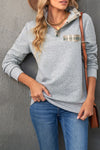 Grey Plaid Splicing Elbow Patchwork Quilted Sweatshirt