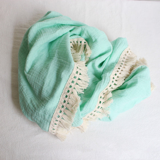 Cotton Double Gauze Baby Blanket with Tassel Trim