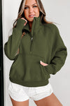 Brown Zip Up Stand Collar Thumbhole Sleeve Sweatshirt | Available in 4 Colors