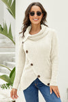 Beige Casual Knitted Buttons Front Cowl Neck Sweater | Other Colors Available