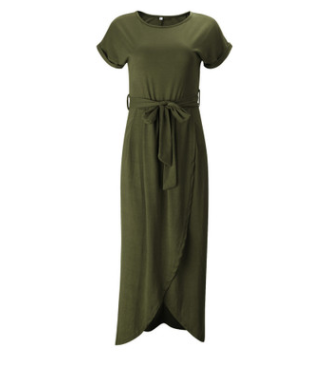 Long Tie-belted T-shirt Dress with Slit