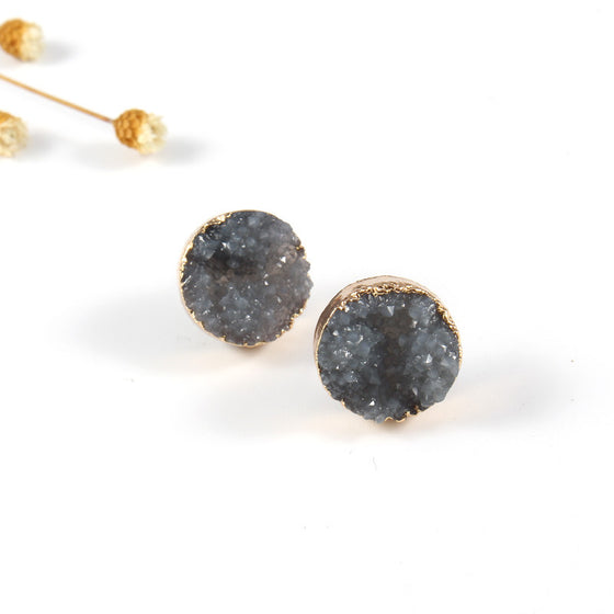 Geode and Gold Stud Earrings