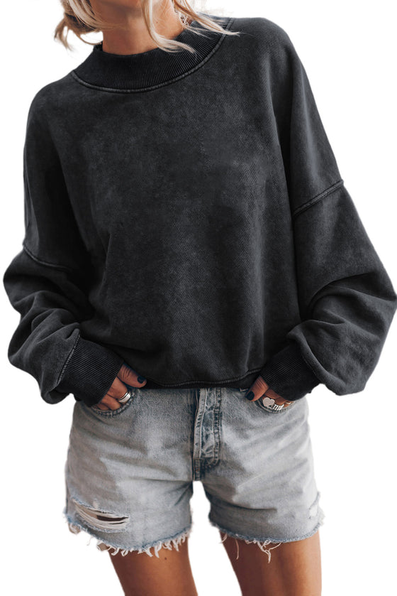 Red Drop Shoulder Crewneck Washed Pullover Sweatshirt