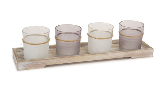 Set of 4 -Votives with Wood Tray