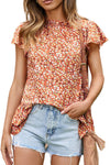 Orange Boho Ruffle Neck Flounce Sleeve Floral Blouse | Available in 3 Colors