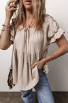 Beige Embroidered Crinkle Blouse