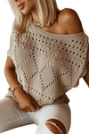 Khaki Pointelle Knit Short Dolman Sleeve Sweater Top