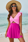 Black Cut Out Ruffle Crossed One Piece Swim Dress | Available in 2 Colors