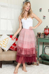 Pink Gradient Mesh Ruffle Tiered Tulle Maxi Skirt