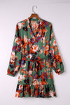 Abstract Print Waist Belted Long Sleeve Dress | Other Colors Available