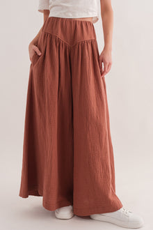  Gold Flame Gauze Textured Pleated Wide Leg Pants