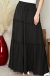 Black Casual Tiered Drawstring Elastic Waist Maxi Skirt