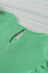 Green Solid Color Ruffle Sleeve Ribbed Blouse