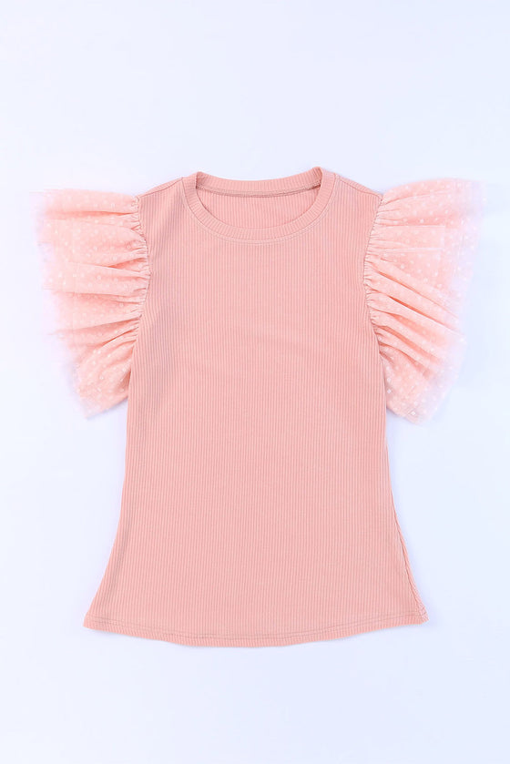 Pink Ruffle Ribbed Knit Top | Available in 3 Colors