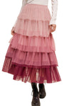 Pink Gradient Mesh Ruffle Tiered Tulle Maxi Skirt