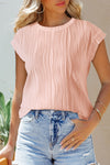 Pink Solid Color Wavy Textured Cap Sleeve Top