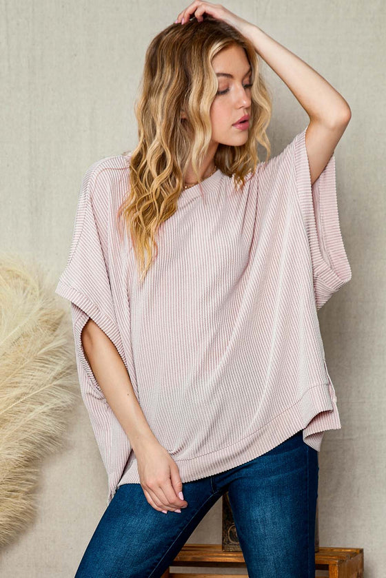 Light Pink Batwing Sleeve Oversized T Shirt